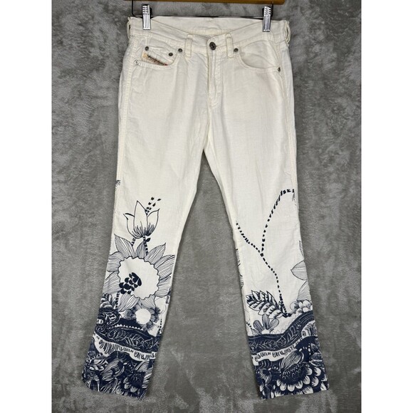 Diesel Pants - Vtg Diesel Pants Womens 27x31 Linen Blend Floral Art Italy Lightweight Zink Y2K